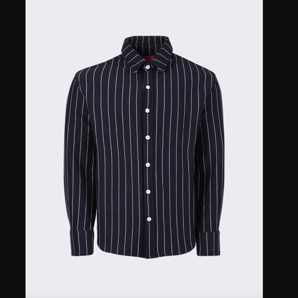 The Elder Statesman Pinstripe Terry Shirt Navy And White - S